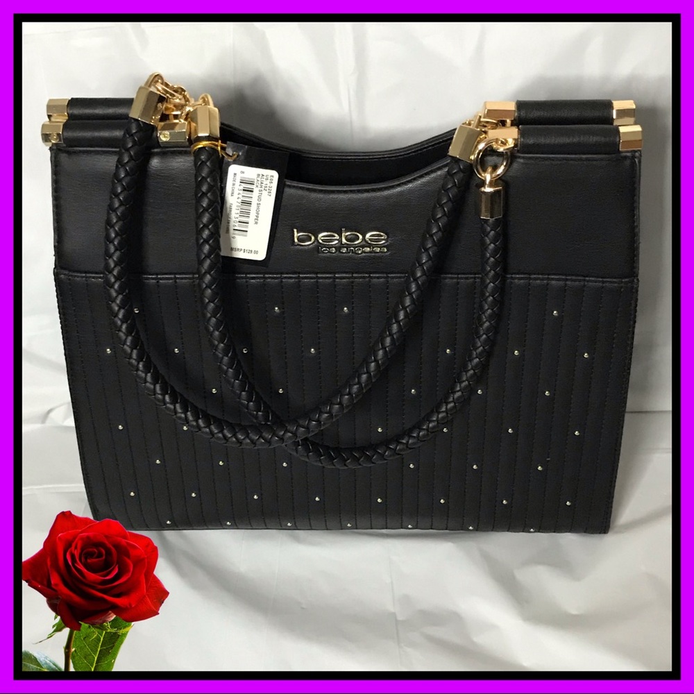 Bebe Aliah StudShopper Black L adjustable strap